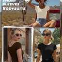 3 Pack Women's Short Sleeve Bodysuit Ribbed Crew Neck T Shirts Cotton Leotards Summer Basic Slim Fit Body Suit Tops (M)