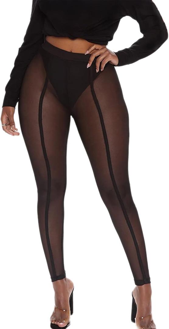 Evankin Womens Sheer Mesh Tights High Waisted Tight Outfits See Through Black Leggings for Women Yoga Pants Plus Size (X-Large)