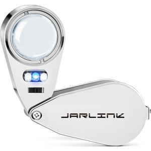 JARLINK 40X Jewelers Loupe Magnifier with Metal Construction, LED/UV Illuminated Magnifying Glass Foldable for Gems, Jewelry, Coins, Stamps (1 Pack)