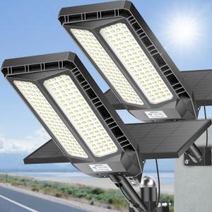 Deepn Solar Lights Outdoor, 8000W Solar Street Lights Outdoor Waterproof Dusk to Dawn LED Security Flood Light with Motion Sensor and Remote Control for Pathway, Entryway & Yard, 1 Pack