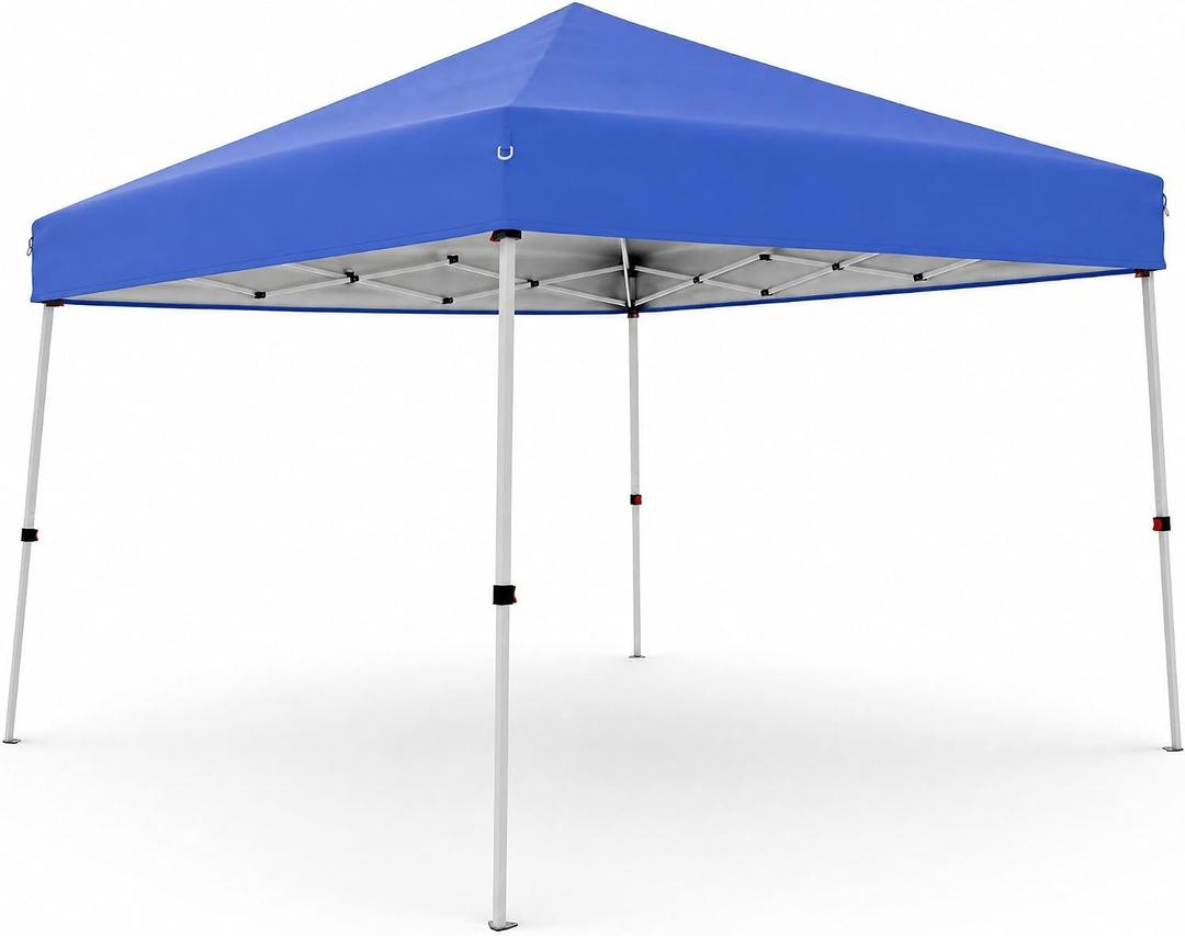 10x10 Pop Up Canopy Tent, Heavy Duty Commercial Outdoor Shelter with Easy One-Person Setup, Instant Slant Leg Tent with No Sidewalls, Blue
