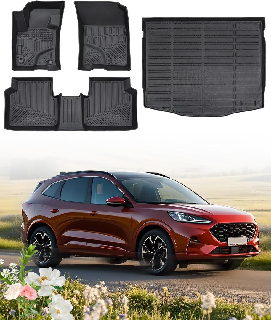 CreekT All Weather Floor Mats & Cargo Mat for Ford Escape 2020-2025(Not for Hybrid),Rubber Waterproof Custom Fit for Ford Escape Floor Mats 2020 2021 2022 2023 2024 2025,S SE SEL Accessories 4PCS