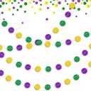 2 x 8 Strings Mardi Gras Hanging Garlands Glitter Green Purple Gold Circle Dots Garland Fat Tuesday Masquerade Paper Banner Hanging Ornaments for Backdrop Carnival Party Decorations - Single Sided