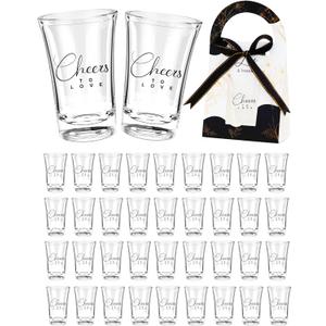 50 Sets Wedding Favors for Guests-Wedding Shot Glasses Cheers to Love Acrylic Clear Shot Glasse,Plastic Glasses with Thank You Treat Boxes
