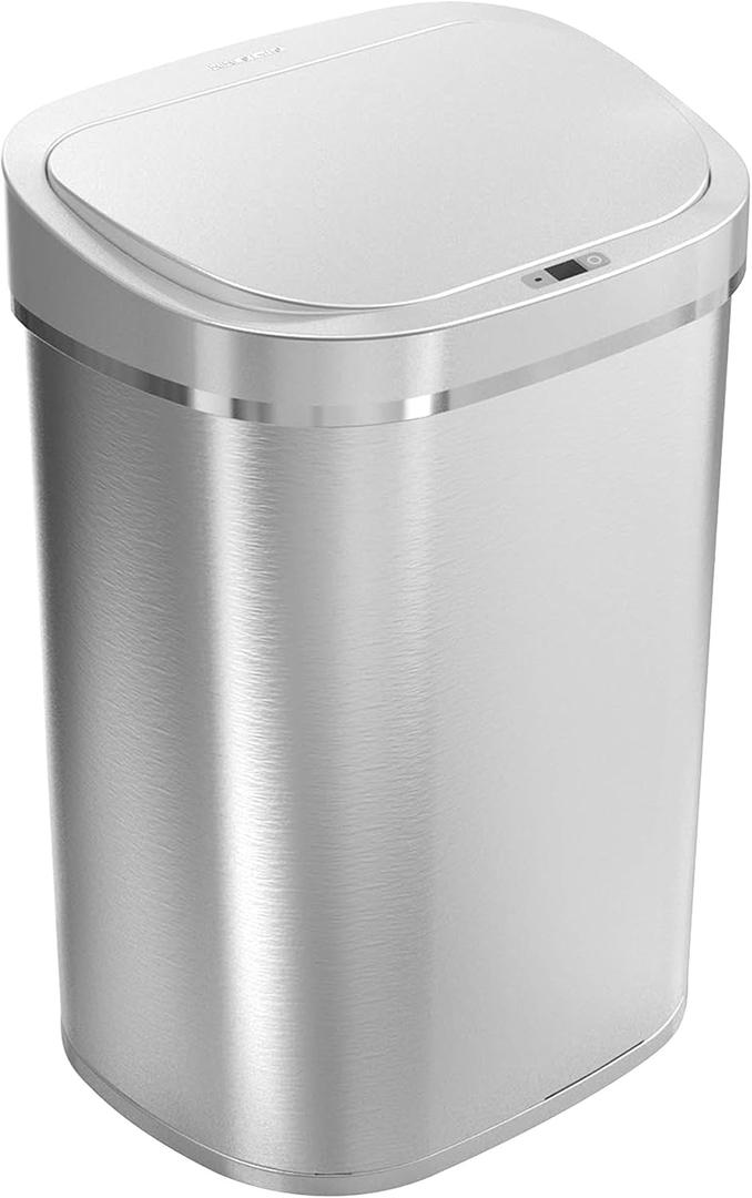 NINESTARS DZT-80-35 Automatic Touchless Infrared Motion Sensor Trash Can, 21 Gal 80L, Heavy Duty Stainless Steel Base (Oval, Silver/Brush Lid) Trashcan, SS