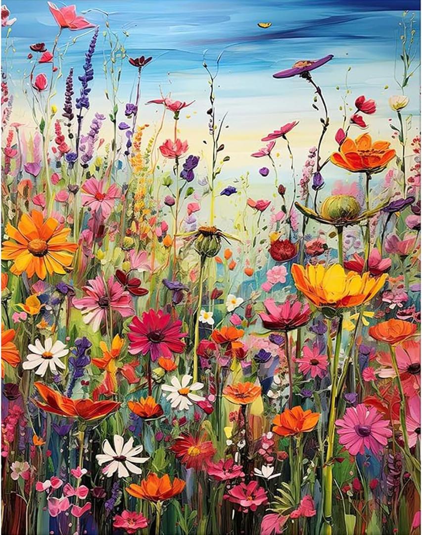 HITIRECOVI Wild Flowers Paint by Numbers Kits for Adults,Flower Paint by Numbers Kits,Adult Paint by Number Kits on Canvas Flowers,Home Wall Decor(16x20in) (1620in(Frameless))