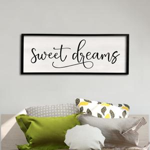 comurdyo Sweet Dreams Wall Decor Above Bed Sign 40" x 15" Master Bedroom Wooden Antique Framed Large Rustic Farmhouse Guest Room Beautiful Simple Hanging Plaque Over Bed Wall Art (Black)