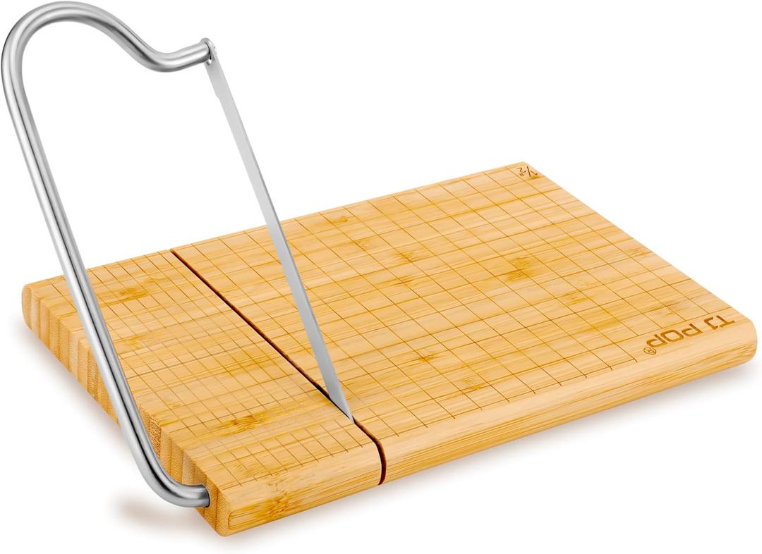 Bamboo Cheese Slicer Board, 10 x 8 inch Cheese Cutter Board with Stainless Steel Blade, Cheese Cutter for Block Cheese, Butter, Sausages, Bread