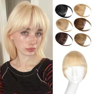 Bangs Hair Clip in Bangs,100% Human Hair Fake Bangs Clip in Hair Extensions,Faux Bangs Clip on Bangs Blonde,French Bangs Fringe With Temples Hairpieces Curved Bangs for Daily Wear