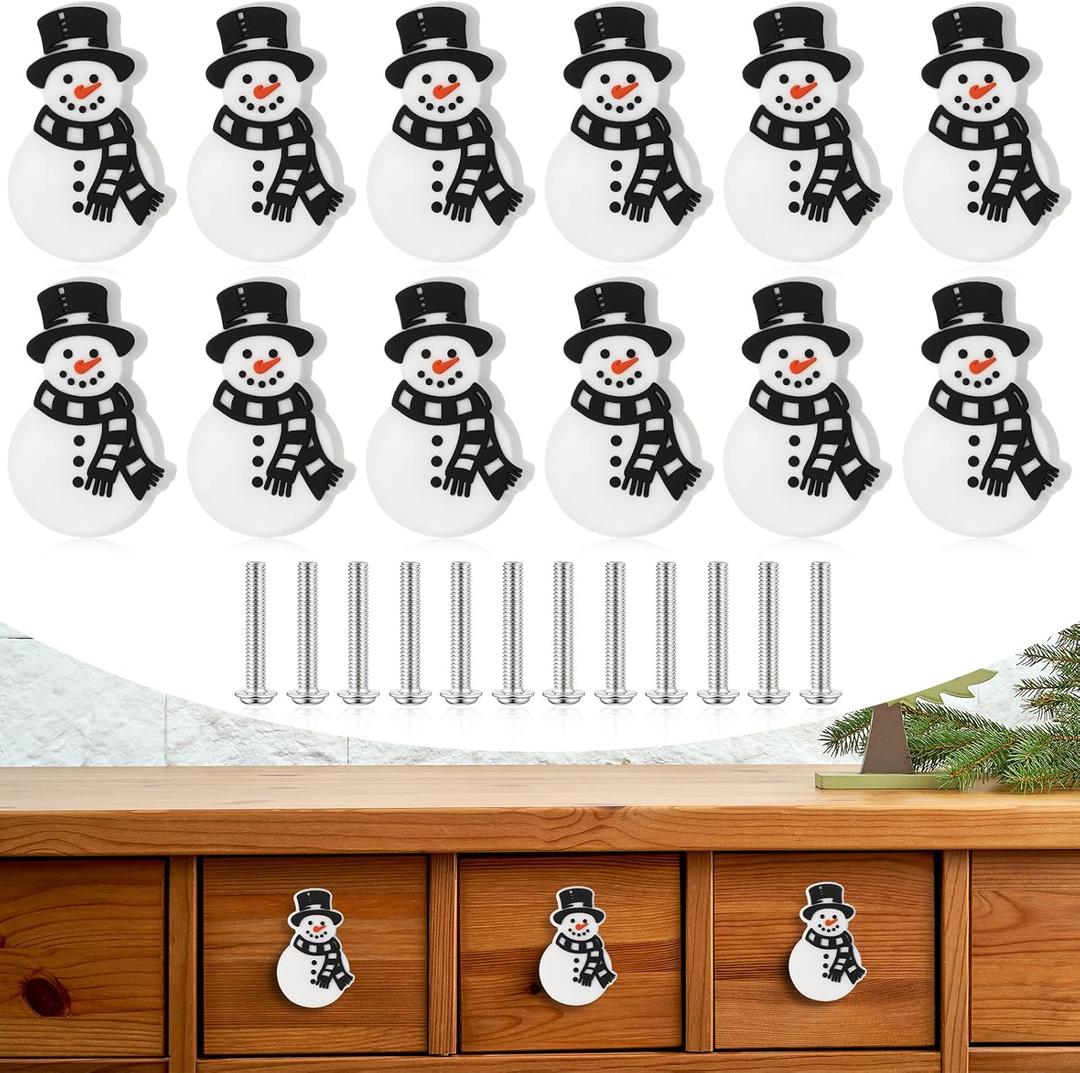 Moxweyeni 12 Pieces Christmas Cabinet Knobs for Kitchen Snowman Knobs Silicone Hand Cabinet Knob Cover Christmas Decorative Drawer Pulls for Xmas Winter Kitchen Home Party Decorations