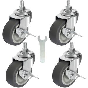 3 Inch TPR Stem Casters, Imperial 5/16"-18 x 1 Threaded Stem Castors, Locking Swivel Replacement for Furniture, Workbench Set of 4