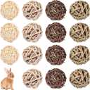 Skylety 15 Pieces Small Animal Chew Balls Rabbits Bunny Treat Chew Toys Guinea Pigs Chinchilla Balls Rolling Activity Play Grass Toys for Pet Teeth Grinding Gnawing Biting(Classic Style,1.97")