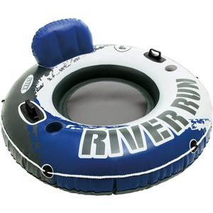 INTEX 58825EP River Run 1 Inflatable Floating Lounge: Comfortable Backrest  Built-in Cup Holders  Durable Grab Handles  All Around Grab Rope  220lb Weight Capacity Blue