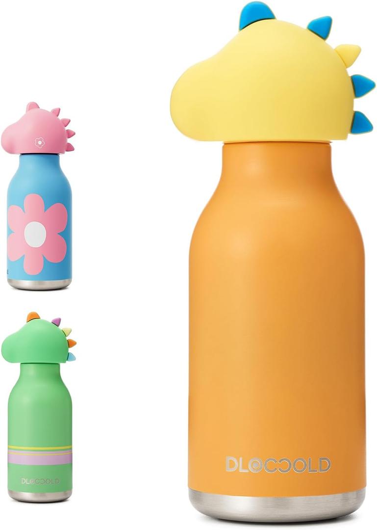 DLOCCOLD Insulated Stainless Steel Water Bottle with Detachable Soft Dinosaur Animal Head
