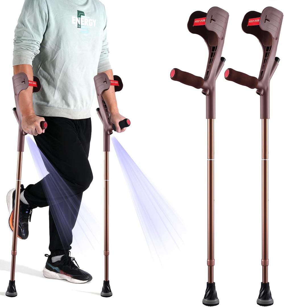 Forearm Crutches for Adults Foldable Knee Patients Mobility aids for Childre and Seniors for with Leg Injury Adjustable Travel Lightweight Walking Stick (Brown Pro)