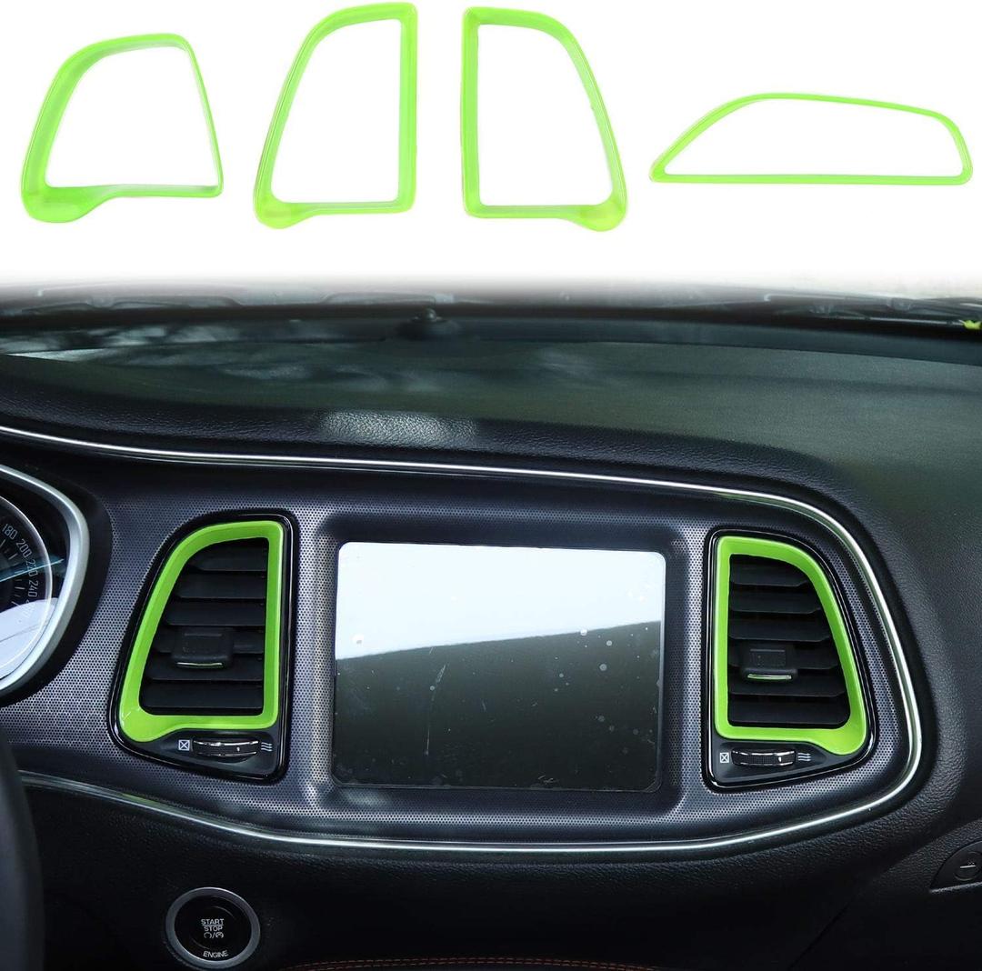 Voodonala for Challenger Center Consoles AC Outlet Vent Air Vent Grille Trim for 2015-2024+ Dodge Challenger Interior Accessories,ABS Light Green 4pcs