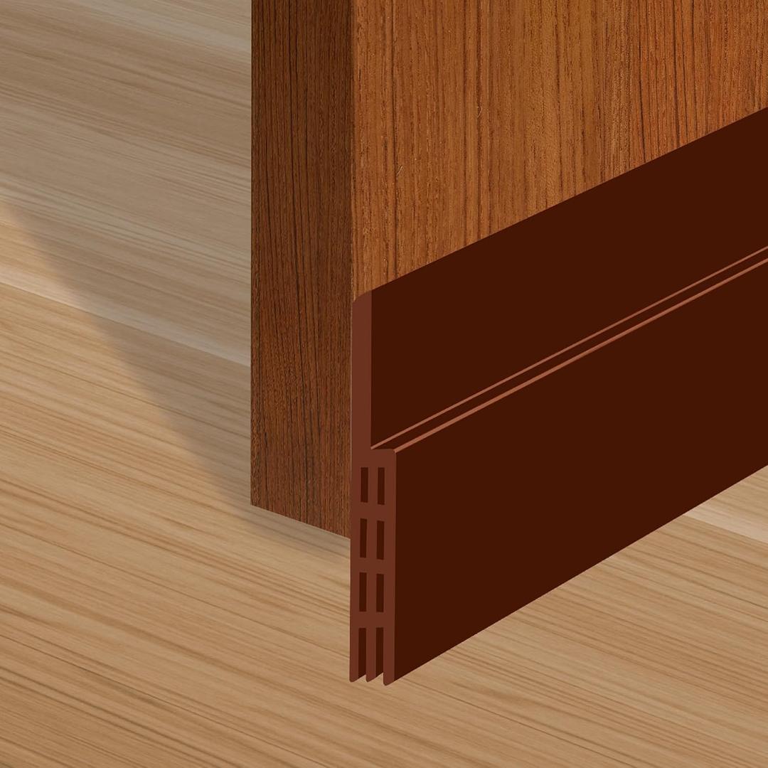 Adhesive Backed Door Draft Stopper  Silicone Under Door Sweep for Interior & Exterior Doors, Noise & Air Insulation, Self Stick Weather Stripping Door Seal, 2" W x 39" L (Brown) by Randall Mfg