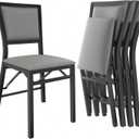 VECELO Folding Chairs Set of 4 with Cushion, Foldable Padded Seats with Heavy Duty Metal Frame for Kitchen/Dining/Living Room, No Assembly & Space Saving Design, Grey