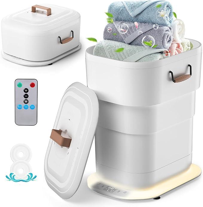 27L Towel Warmer for Bathroom, Foldable Heated Towel Warmers Bucket, Spa-Like Towel Heater with Timer, Auto Shut Off, Ambient Light, Fits Large Towels, Blankets, Bathrobes, Great Gift Idea