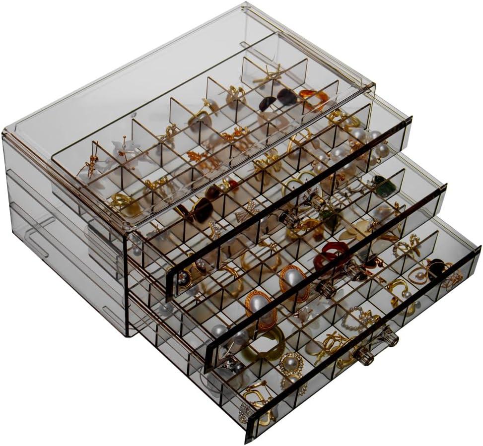 Earring Storage Box Organizer 3 Drawers Acrylic Jewelry Storage Box Holder Transparent Jewelry Display Stand with 72 Small Compartments Gift for Women Girls (Clear Black)