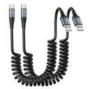 USB Type C Charger Cable Fast Charging, [2-Pack, 3ft] Coiled USB A to Type C Charger Cord for Car USB-C Cable Compatible with iPhone 16/15/Plus/Pro/Pro Max/Samsung Galaxy A10e A20 A50 S20 S10E Note 20 (Black)