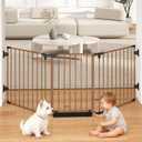 78" Extra Wide Baby Gate, Dog Gates Indoor for Doorways Stairs, Essential Safety Gate for Child, Hardware Mounted Adjustable Pet Gate with Anti-Trip Pedal, 28'' Tall 3 Metal Panels Brown