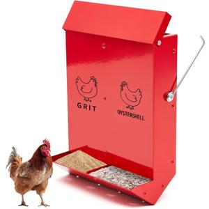 Maxcheck Chicken Grit and Oyster Shell Feeder Combo, No-Spill Heavy-Duty Metal Chicken Grit Feeder, Automatic Hanging Gravity Chickens Poultry Feeders Trough, Coop Accessories Supplies