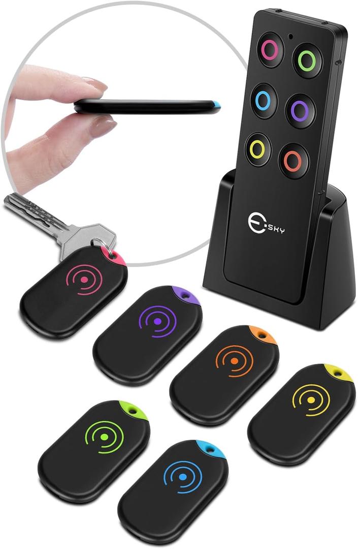 Esky Ultra Slim Key Finder, Remote Finders Locator with 80dB Sound and 6 Receivers, Wallet Tracker and Item Locators Beeper Tags for Finding Key, TV Remote, Wallet, Pets and Phone, Gifts for Women