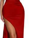 Memoriesea Women's Sexy One Shoulder High Split Cocktail Wedding Party Maxi Dress (Red, M)