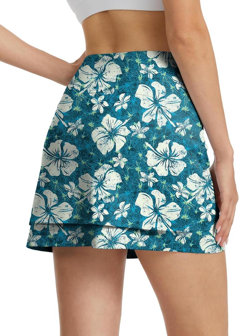 Skort for Women High Waisted Tennis Skirt with Built-in Shorts,Ruffle Athletic Golf Skort for Wommen with Pockets (L)