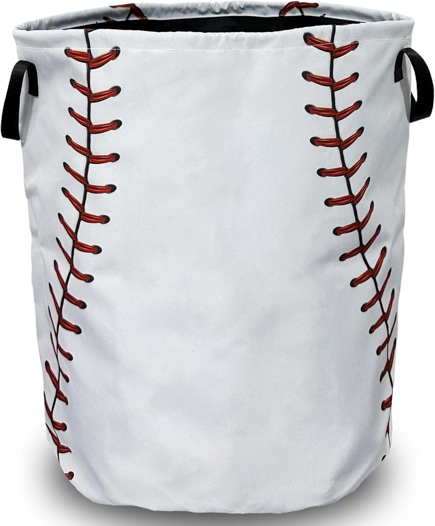Baseball Texture Pattern Laundry Basket Foldable With Handles Tote Bag Oxford Cloth Funny Laundry Hamper Clothes Storage Bucket Toy Organizer 18.9" x 16.5" For Bathroom/Laundry/Bedroom