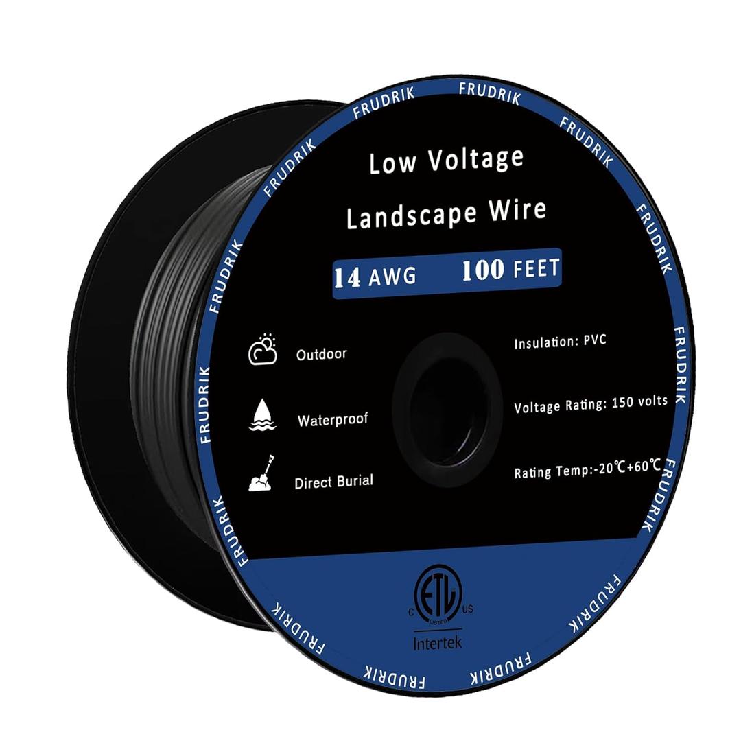 Low Voltage Landscape Lighting Wire - Outdoor Direct Burial Underground Low-Energy Circuit Cable (16/2 Black, 100ft)