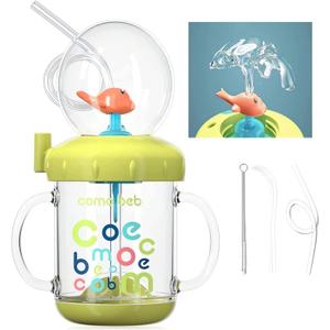 Drinking Cup With Whale Squirt, Cute Whale Cup Water Bottle, Whales Spray Sippy Cups, Leak Proof Weighted Straw Cups for kids (220ml/Green)