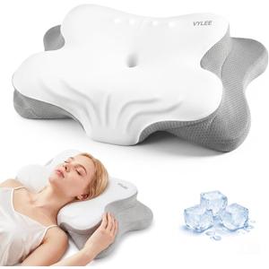 VYLEE Cervical Neck Pillow for Pain Relief, Ergonomic Memory Foam Pillow for Neck Support, Cooling Contour Orthopedic Pillow for Side, Back & Stomach Sleepers