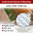 findmall 5/8in Rope 150ft 11250 Lbs Double Braid Polyester Pulling Rope Bull Rope for Pulling Trees Arborist Rope 5/8