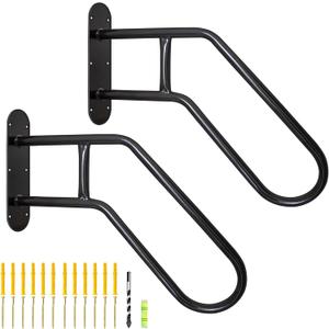 2 Pack Handrails for Outdoor Steps Wall Mount Handrail Metal Stairs Railing for Garage, Porch, Garden 1 to 3 Steps Stairs (Black1)