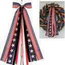 Patriotic Bow for Wreath 4th of July Decorations, Large Red White Blue Bow with 8 Multi-Ribbon Streamers, 27.5" Memorial Day Veterans Day Front Door Decor