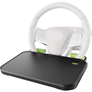 SAIJI Car Steering Wheel Desk with Retractable Slot, Car Food Tray with Anti-Scratch Silicone Steering Wheel Slot, Car Table Tray for Eating with Cup Holder, Multifunctional Travel Car Accessories (black)