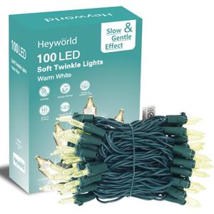 Heyworld Soft Twinkle Lights,100 Led Slow Twinkling Christmas Lights on Green Wire Cord, UL Approved 27 Ft, Connect Up to 25 Sets, Indoor Outdoor Use,Warm White