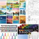 Sherr 108 Pcs 12 Set Landscape Sip and Paint Kit for Adults 8''x10'' Pre Drawn Canvas to Paint DIY Acrylic Painting Kit Pre Printed Canvas for Date Night Easter Mothers Day Party Team Building