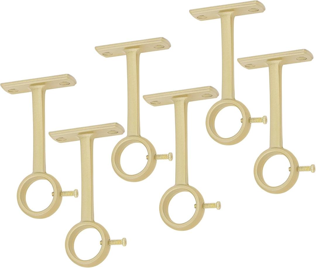 HOJLKLD Ceiling-Mount Curtain Rod Brackets, Heavy Duty Ceiling and Wall Curtain Rod Holder for 1 Inch Drape Pole (Gold (Set of 6))