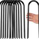 Heavy Duty Trampoline Anchors High Wind U-Shaped Sharp Ends Ground Anchor Galvanized Steel 11.8inch Safety Stakes for Soccer, Tents and Garden Decorations (Black 8pcs)