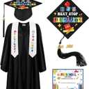 Bokon 4 Pcs Kindergarten Preschool Graduation Cap and Gown with 2025 Tassel Graduation Stole and Certificate for Toddler Kids (27, Black)