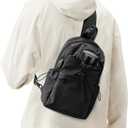 SEAFEW Black Sling Crossbody Bag for Men Women, Tactical Backpack Shoulder Daypack Mini Anti-Theft Cross Body Motorcycle Chest Bags, Small One Strap Fanny Back Pack for Casual Travel Hiking Sport Gym