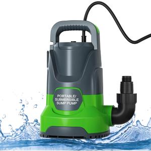 Sump Pump 1HP Submersible Water Pump 3700GPH Electric Portable Transfer Water Pump for Pool Draining Basement, Green