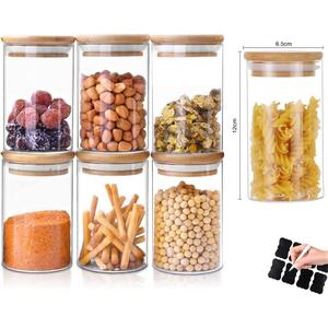 Glass Jars with Bamboo Wooden Airtight Lids 6oz 10oz Spice Jars Food Storage Containers for Home Kitchen, Tea, Salt, Pepper, Spices, Coffee, Herbs, Grains (10 OZ, 6 PCS)