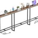 102 Inch Extra-Long Narrow Console Table with Charging Station (2 Outlets + USB-C), Sofa Table,Behind Couch Table with 3-Tier Storage Shelves for Entryway & Small Spaces (Rustic Brown)