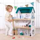 OOOK Wooden Dollhouse with Liftable Elevator - 2.6 Feet High Modern Doll House for Kids Toddlers - Including 21 Furniture Pieces, 4 Family Dolls, and 1 pet, One Size