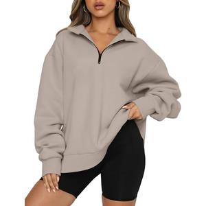 Trendy Queen Women's Oversized Half Zip Fleece Sweatshirts-Cozy Pullover, Drop Shoulder for Fall Winter, Size M