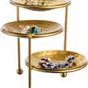 MyGift 3 Tier Jewelry Dish Organizer - Hammered Brass Plated Metal Ring Tray, Decorative Earring, Necklace, Bracelet Storage Display Tower - Handcrafted in India
